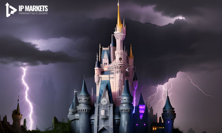 disneys crumbling castle with cracks in the towers and walls lightning strikes in the dark night 502948071 (2)